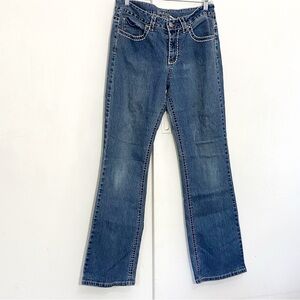 FANTASY contrast stitching button back pockets bootcut mid rise jeans 10